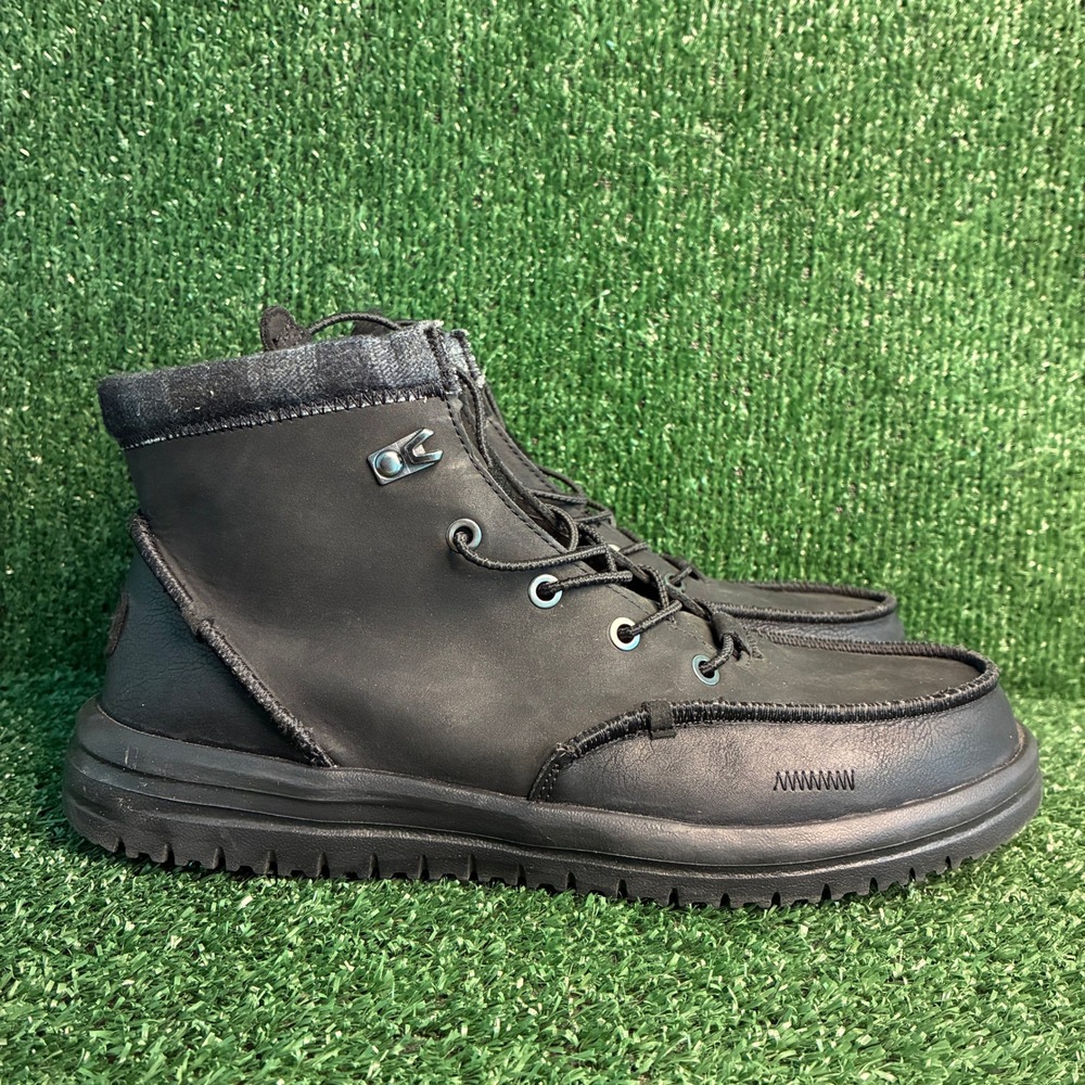 NEW Hey Dude Bradley Classic Leather Moc Toe Chukka Boots Black Mens Size 10